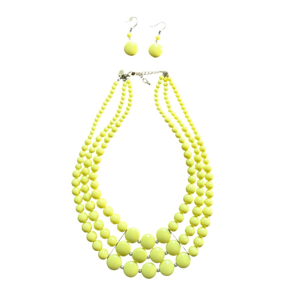Vintage Charming Charlie Necklace & Earring Set – Sunny Yellow 21” Long